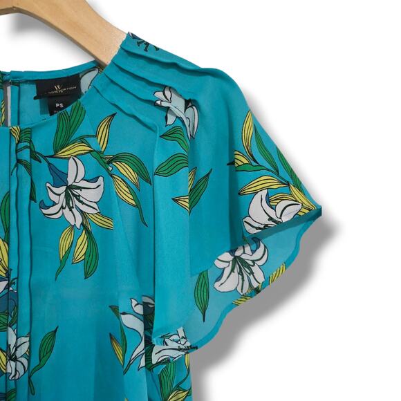 Worthington Petite Women’s Teal Floral Flutter Sleeve Blouse – Size PS - Picture 4 of 9